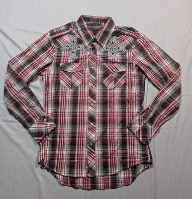 ROCK & ROLL COWBOY Men's Plaid Western Pearl Snap Long Sleeve Shirt Small