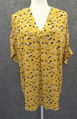 Easel Top Womens Medium Short Dolman Sleeve Pullover Mustard Yellow V-Neck NEW
