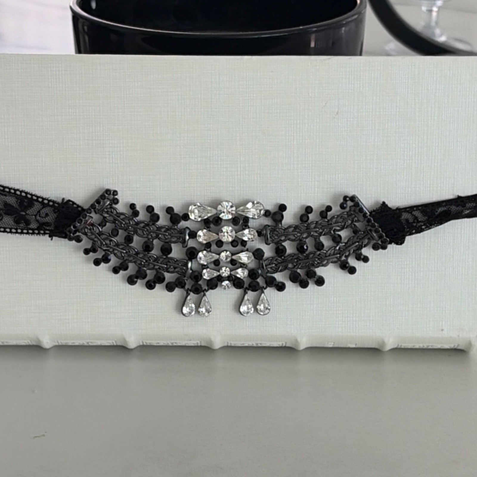 Givenchy Black Lace Crystal Statement Choker Neck… - image 5