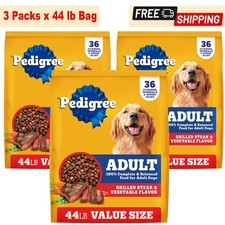 3Pack Pedigree Complete Nutrition Adult Dry Dog Foo Grilled Steak Vegetable 44lb 0.48 per pound