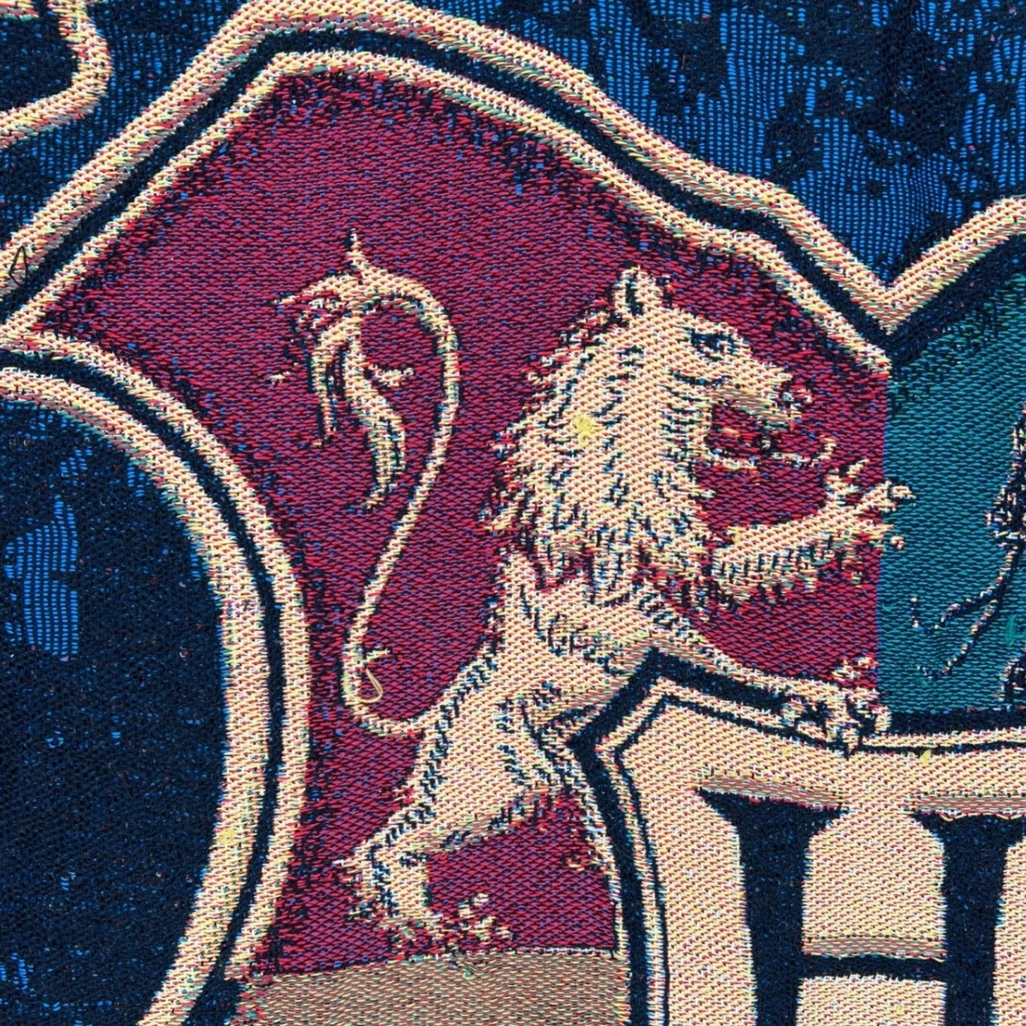 Harry Potter Hogwarts Crest Tapestry Throw Blanket 50" x 60" Woven Fringe EUC