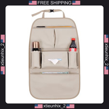 Car Backseat Organizer For Kids With 5 Compartments Water Resistant Beige