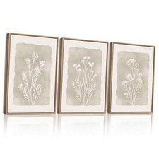 KUVIOKE Boho Botanical 14L" x 11W" x 3 Panels Natural Rustic Wildflower Framed