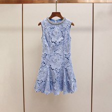 Self-Portrait Womens New Elegant Diamond Round Neck Lace Flower Sleeveless Dress