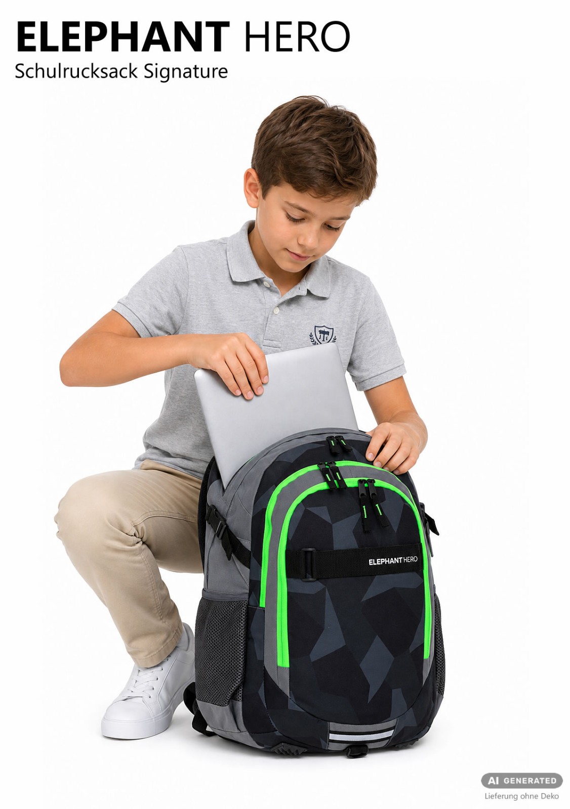 Schulrucksack Jungen Rucksack Elephant Hero 4 T Set 12770 Cyber Camo Grün +rsmr 3