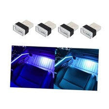 4 PCS USB LED Car Interior Atmosphere Lamp, Plug-in USB Decor Blue Ice Blue