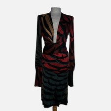 ISSA London Wrap Dress Women's UK 10 Multicoloured Silk Geometric Long Sleeve