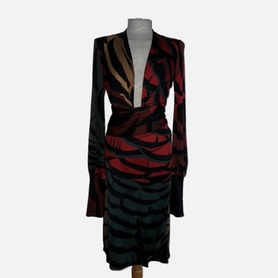 ISSA London Wickelkleid Damen UK 10 Mehrfarbig Seide Geometrisch Langarm