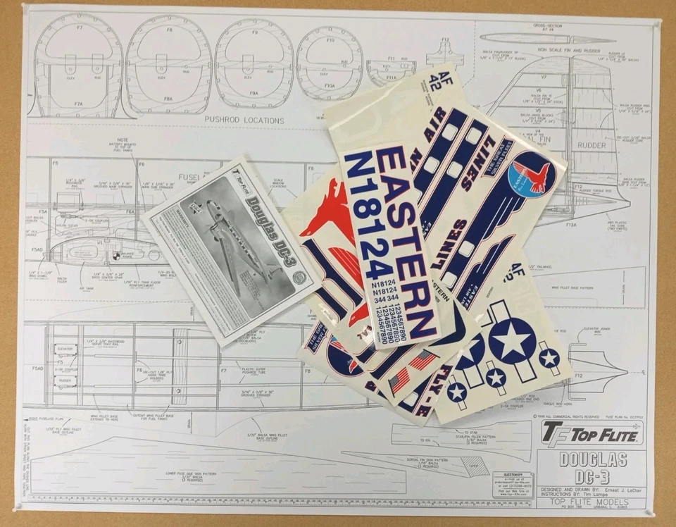 Top Flite Douglas DC-3 82,5" Spannweite Gold Ed RC Flugzeug Pläne/Handbuch/Aufkleber - Bild 1 von 4