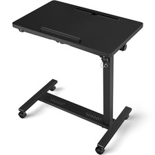Adjustable Overbed Bedside Table, Hospital Bed Table with Wheels, Portable Ro...