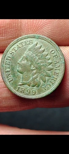 1899 Indian Head Penny -Green Patina Full Liberty and 4 Diamonds nice dug coin