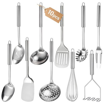 Stainless Steel Kitchen Utensils Set, 10 PCS Stainless Steel Utensils Set for...