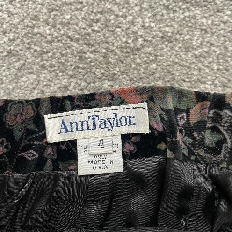 Vintage Ann Taylor Skirt Womens 4 Black Paisley Floral Lined Made USA 80s 90s - Image 3 of 4