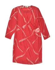 VINTAGE Womens Long Sleeve Shift Dress UK 12 Medium Red Geometric AN18