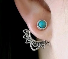 A Pair of Vintage Turquoise Creative Front and Back Style Personality Earrings