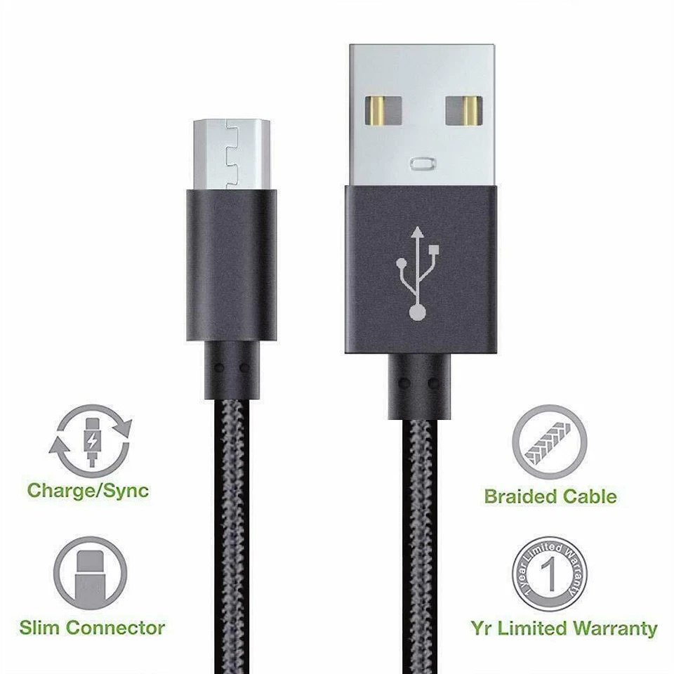 Micro USB Cable Fast Charger Data Braided Lead For Samsung Android Mobile Phone - Image 2 of 4