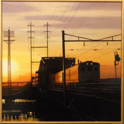 Günther J. Herrmann Nachtzug nach New Jersey 2005 Fotorealismus Öl signiert - Bild 1 von 4