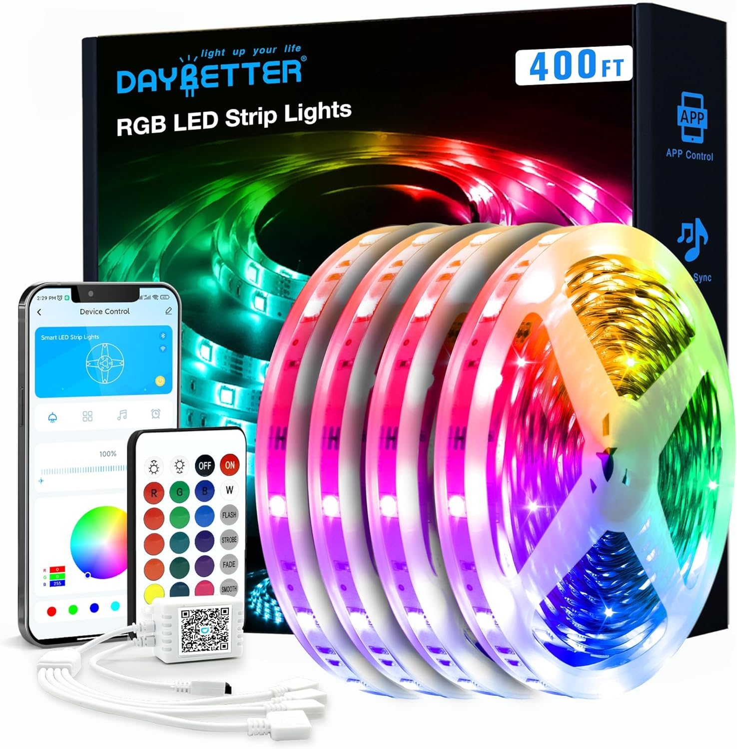 400ft Smart LED Strip Lights with App Control RGB Color Changing for Home Decor-image