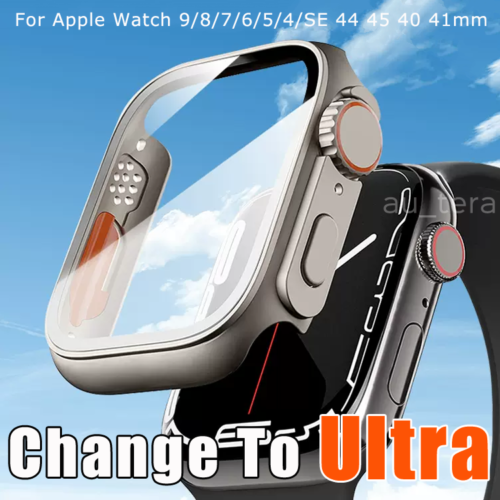 Change to Ultra Case Cover for Apple Watch 9 8 7654 SE HD Glass Screen Protector - Picture 1 of 9