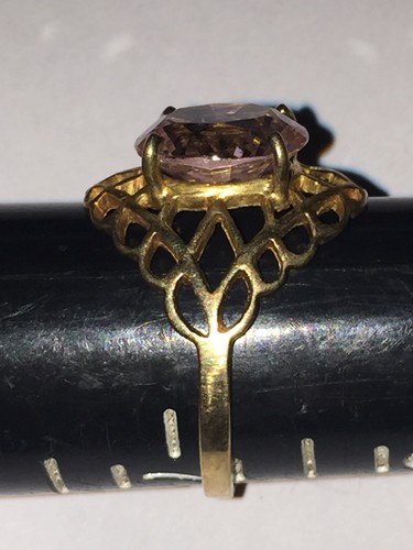 Filigraner Ring 10 Karat Gelbgold rosa oval CZ D innen Krone Punze Größe 7 - Bild 4 von 7
