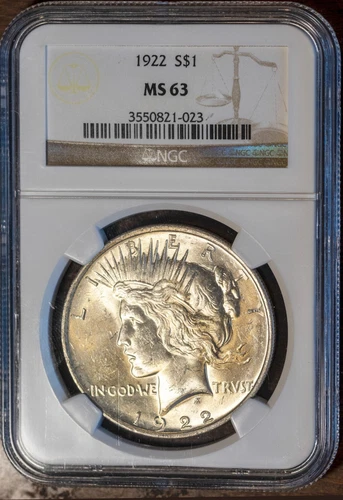 1922 $1 Silver Peace Dollar MS 63 NGC # 3550821-023 + Bonus