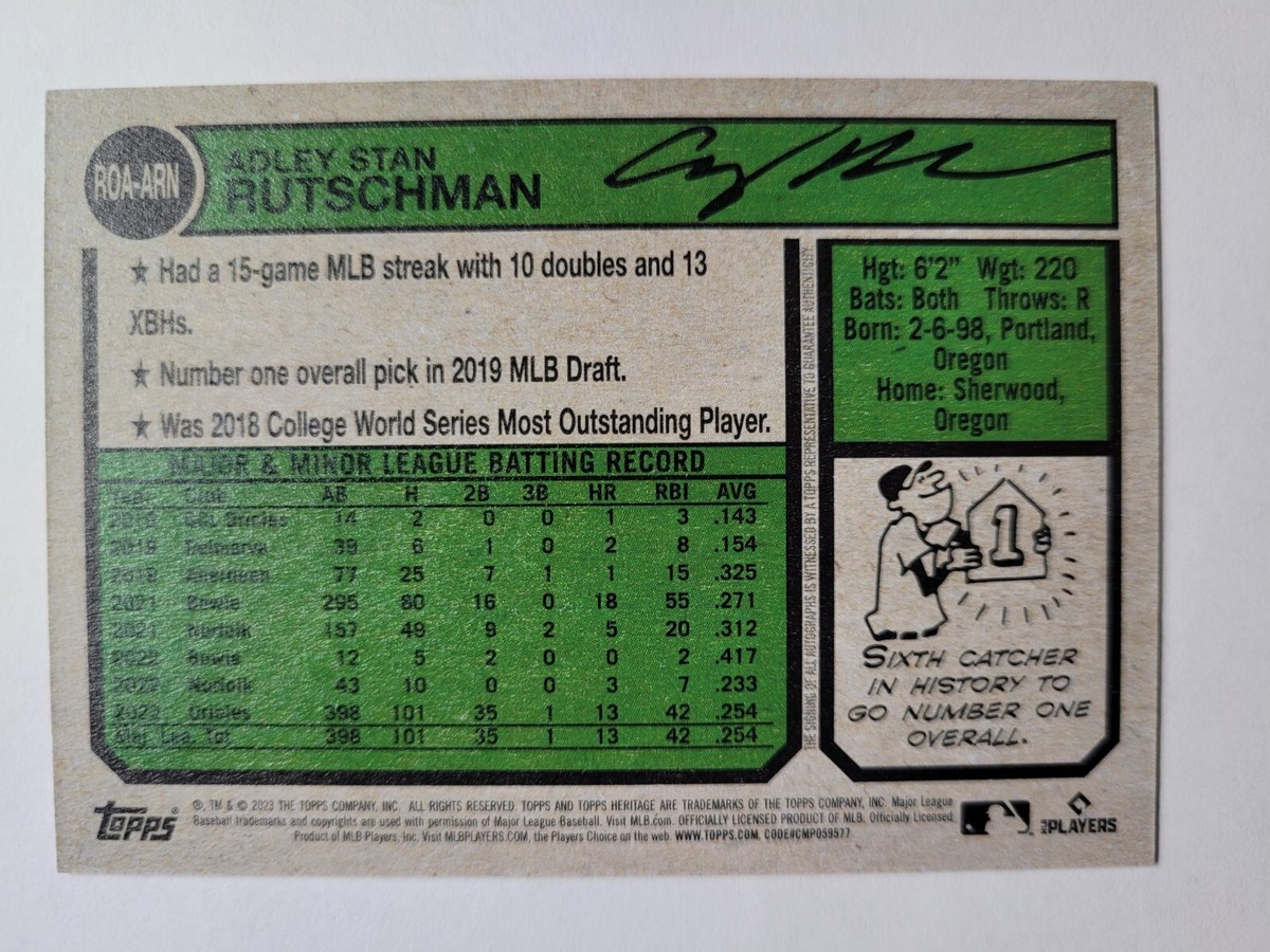 2023 TOPPS HERITAGE ADLEY RUTSCHMAN ROOKIE CARD AUTO ORIOLES 