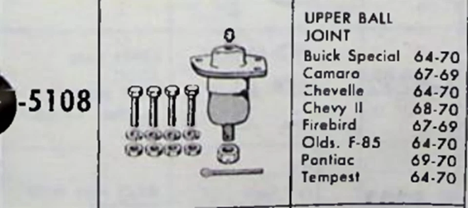 Buick Special Camaro Chevy II Firebird 1964-70 Nuevo de Lote Antiguo Rótula Superior Moog k5108 Foto 2 de 2
