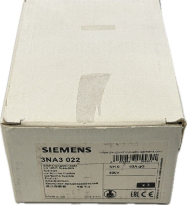 3x Siemens 3NA3 022 63A gG 500VAC Sicherungseinsatz