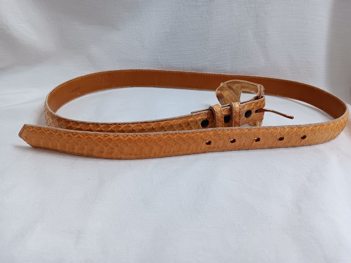 Vtg Apple Acc Of NY Snakeskin Belt Tan Sz Large Goldtone