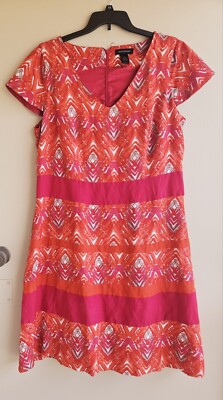Ashley Stewart Colorful Orange Pink Midi Dress Linen Blend Boho Plus Size  16
