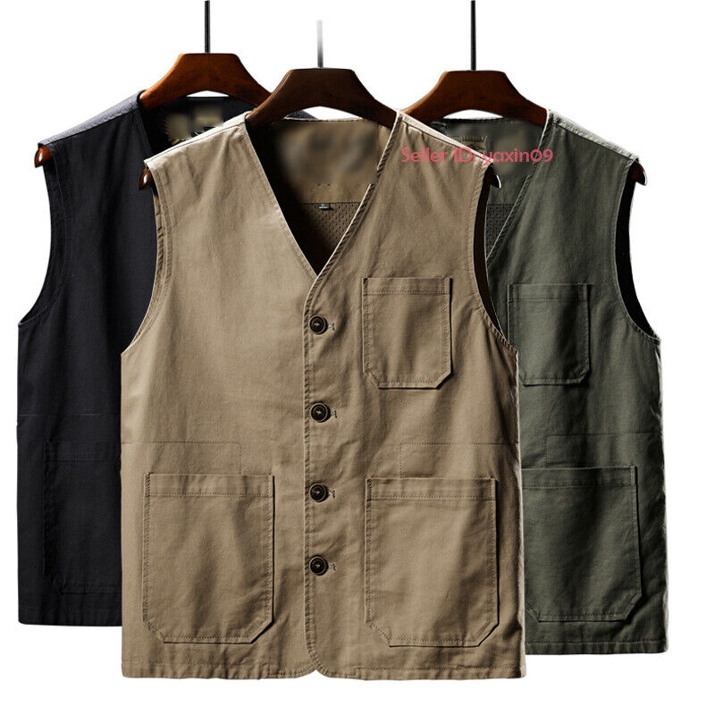 Men Casual Cotton Cargo Vest Photography Fishing Waistcoat Sleeveless Coat M-8XL