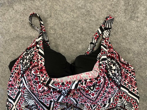 NWT Swimsuits For All 46DDD Tankini Swim Top Padded Bra Red Black Geometric - Picture 3 of 7