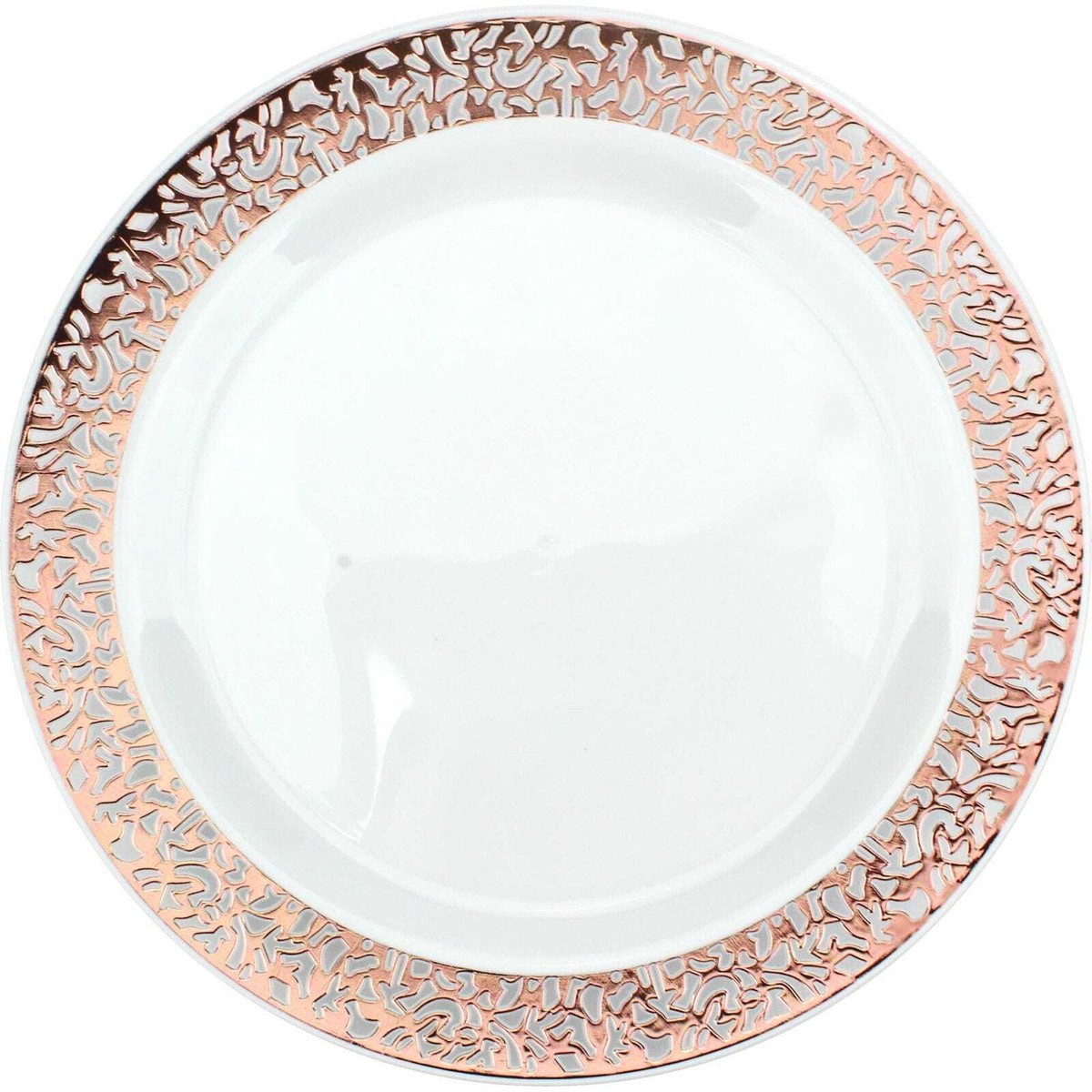 Plastic White Rose Gold Lace Trim Large White Lunch Plates Pk