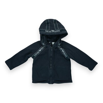 Emporio Armani Baby Toddler 18M Black Hooded Sweater with Logo Stripes AUTHENTIC