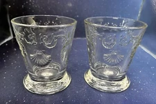 Two La Rochere Versailles Shell Clear Glass 8 oz Tumbler Double Old Fashion Pair
