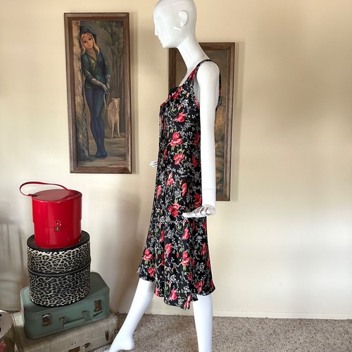 Vintage 80s/90s Moody Goth Vamp Black Floral Nightgown & Robe Set M - Picture 5 of 11