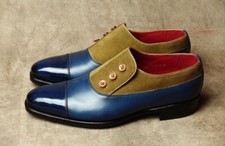 Handmade Men's Two Tone Button Top Pure Leather  Suede Casual Custom Shoes