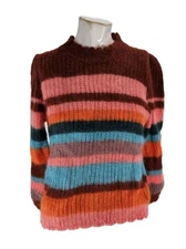 Odd Molly Women's Sweater Large #280 Mohair Polyamide Ruffled Knit Multicolor...
