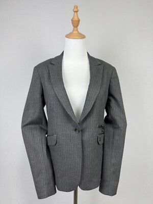 MOS MOSH Soft Tailoring Gray Striped One Button Classic Blake Pin Blazer Sz 36
