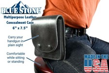 BLUE STONE  Concealment Case, Large 6 x 7.5" Black Leather, Amish Made