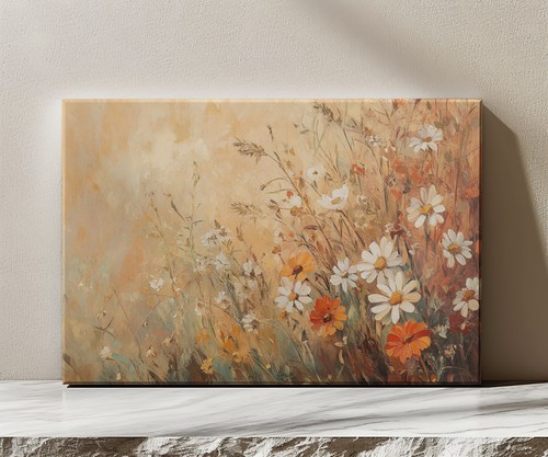 Marguerite fleurs automne champ de prairie peinture vintage impression sur toile art mural - Photo 3/8