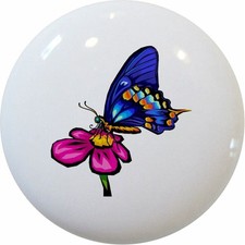 BUTTERFLY Pink Flower CABINET Drawer Pull KNOB
