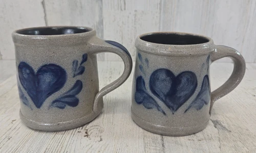 Rowe Pottery Salt Glaze Mugs Heart Design Vintage 1995 1997 (C)