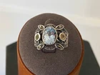 Vintage 925 Silver Ring Three Coloured Gemstones & Marcasite - UK Size O