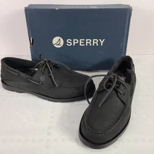 Sperry Top Sider Leeward 2 Eye Casual Sneakers Shoes 8.5 Black Leather NEW NIB