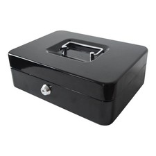 Pen + Gear 10 inch Metal Cash Box with Money Tray and Key Lock, Black, YFC-25