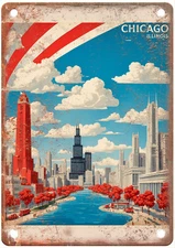 Vintage Chicago illinois United States Retro Look Travel Poster Metal Sign T3630
