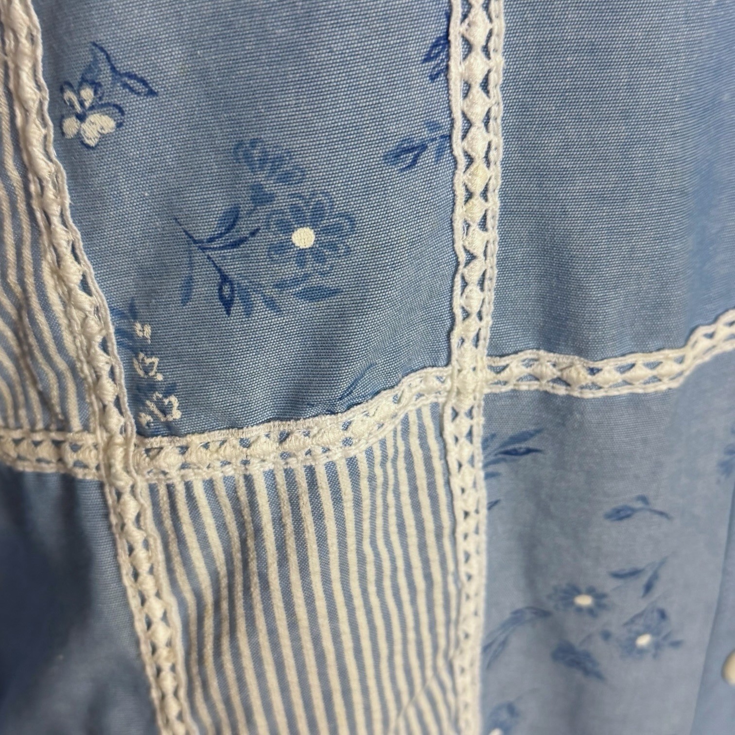 VINTAGE BLUE CHAMBRAY PATCHWORK JACKET 80s 90s CO… - image 3