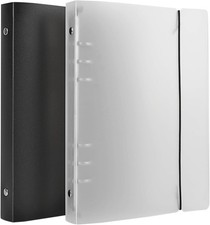 Freude A5 6 Ring Binder Cover, 2Pcs Clear  Black Notebook, Refillable File Fold