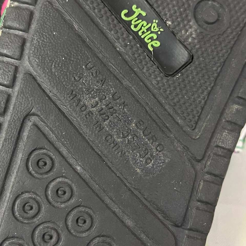 Zapato Justice Slides Talla 3-4 Niñas Niños Letrero de Paz Brillo Colorido Estampado Animal Foto 4 de 4